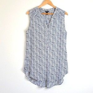 H&M Geometric Pattern Button Placket Navy White Tank Top size 12
